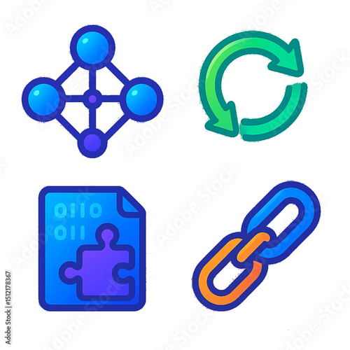 Blockchain Link Icon Set – Futuristic Digital Network Symbols