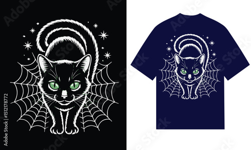 Spooky black cat halloween t-shirt design