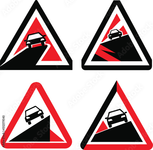 Steep hill warning signs for road safety.