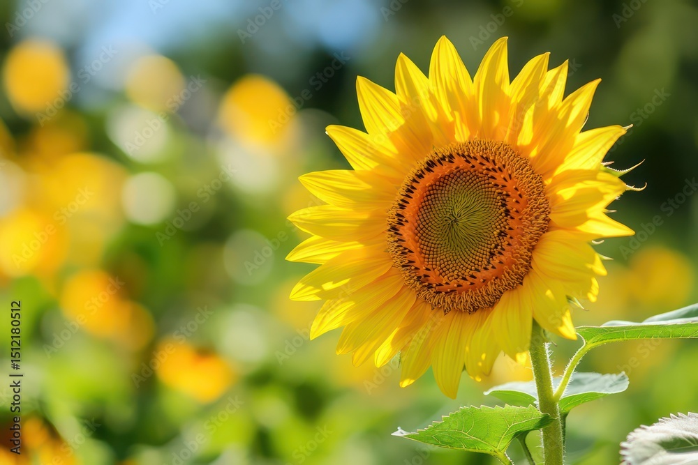 Fototapeta premium Bright Sunflower in Bloom in Summer Field