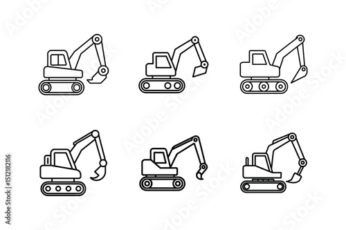 mini excavator line art vector illustration