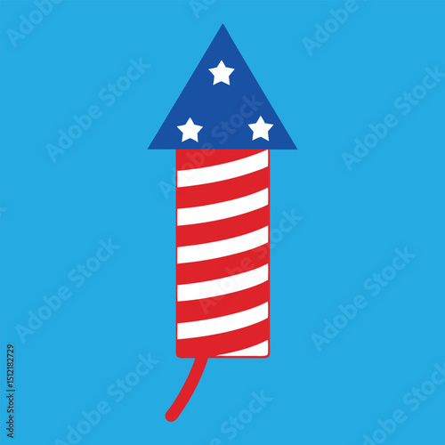 A beautifully designed vector silhouette illustration featuring vibrant red and blue firework rockets —
 perfect for 4th of July and New Year celebrations, adding a festive and patriotic flair to your