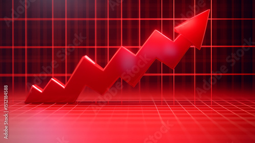 Red 3d arrow chart showing growth and increase in business success and financial progress and positive trend data.