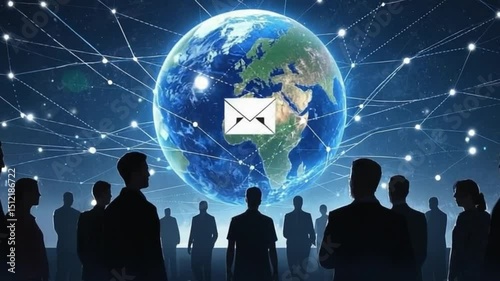 Global Digital Network with Human Silhouettes Around Earth, Bokeh and Dramatic Lighting – Cinematic Detail – Video Download