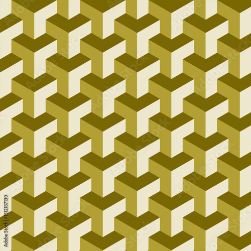 Seamless isometric geometric pattern with 3D cube illusion in earthy shades. Ideal for backgrounds, textiles, and modern design projects.