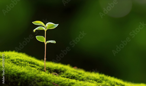 Close up Young plant growing over green background