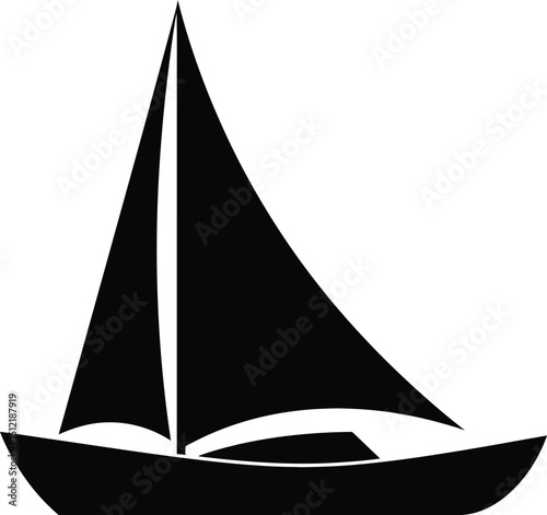 A simple black silhouette of a sailboat with a tall mast and triangular sail on a white background