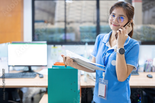 The industrial plant relied heavily on the Asian female employee for effective export business coordination, including detailed planning handled from her office workstation.