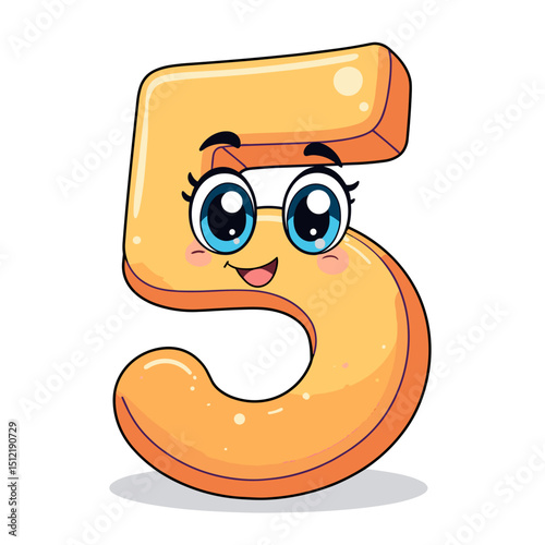 Cute smiling digit five character with eyes 