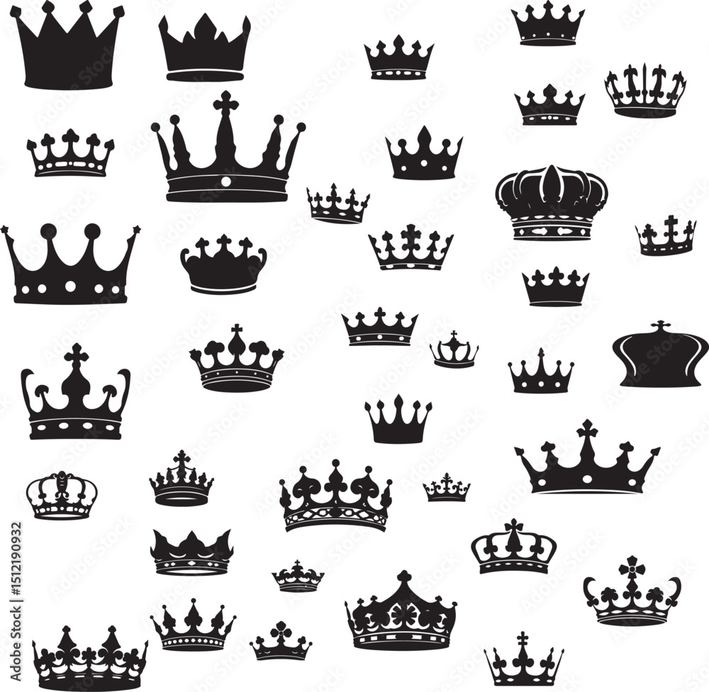 Obraz premium Crown icon set. Crown line art and silhouette vector collection 