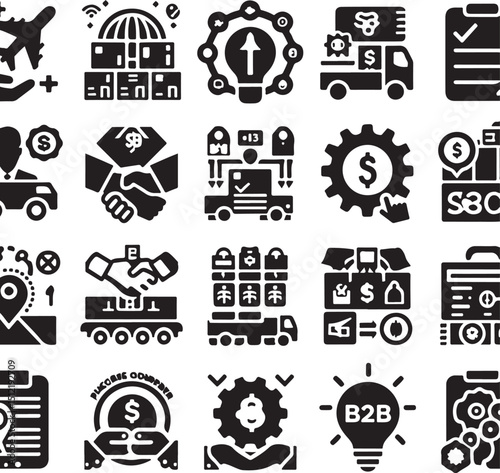 Business and Marketing Process Icon Set – Vector Glyph Style

