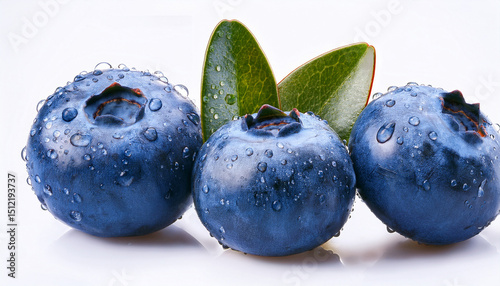 fresh dewy blueberry isolated on white background with water droplets