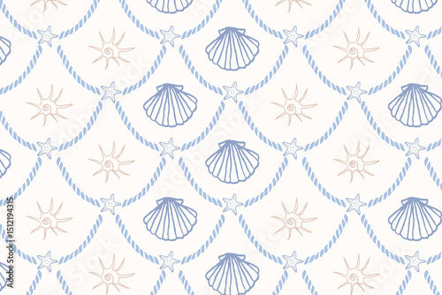 Seashell seamless pattern hand drawn vector illustration design