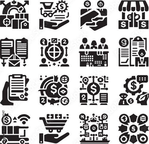 Business and Marketing Process Icon Set – Vector Glyph Style


