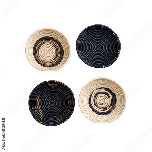 Handmade wall baskets positioned on a seamless