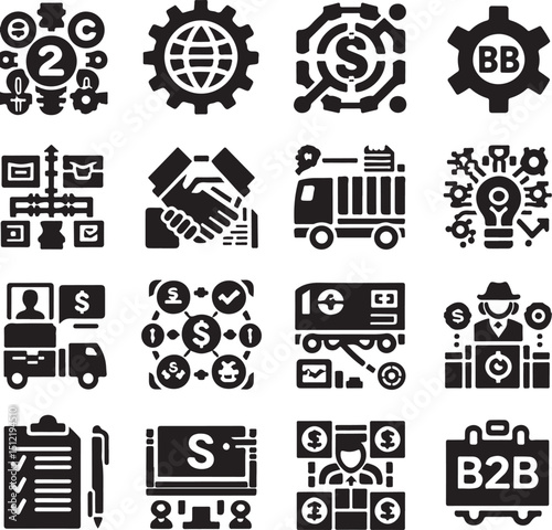 Business and Marketing Process Icon Set – Vector Glyph Style

