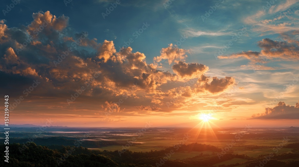 Fototapeta premium Majestic Sunset over Serene Landscape