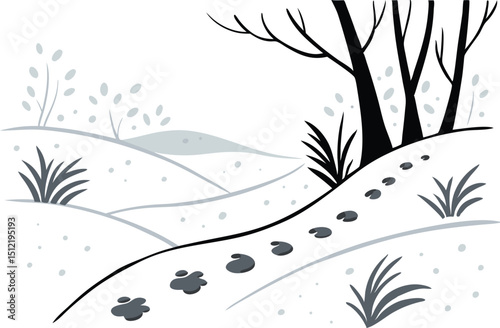 Animal Tracks in Snowy Landscape