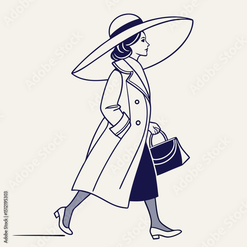 Elegant woman in wide brim hat silhouette isolated on transparent background isolated on white background