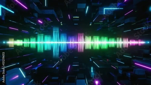 3D Futuristic Neon Cyber City with Glowing Data Streams, Colorful Shapes & Reflective Surfaces, Cinematic Lighting – Video Download