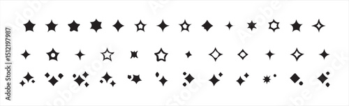 Black Sparkle and Starburst Icon Set – Minimal Light Effects Collection, Victor illustration eps 10.