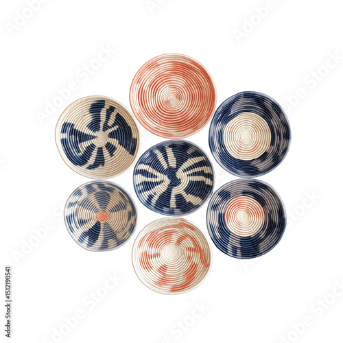 Handmade wall baskets arranged in a starburst pattern
