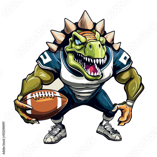 American football logo, stegosaurus full body mascot in an American football pose,