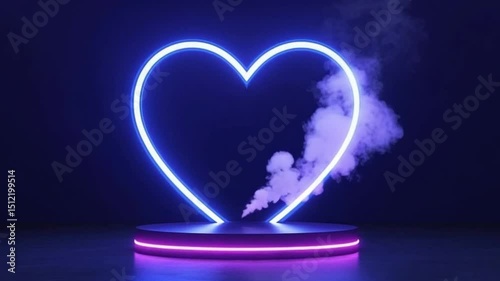 Heart-Shaped Product Podium with Neon Blue and Purple Lights, Smoke Background – Futuristic Ad Concept – Video Download