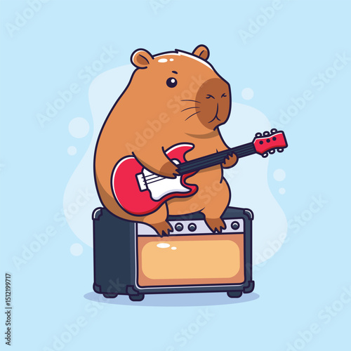 Capybara Playing Electric Guitar . vector ilustration