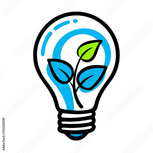 Eco lightbulb graphic, blue and green, for sustainability concepts