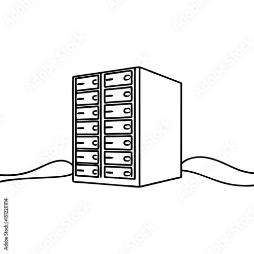 Server rack, line art illustration, monochrome, for technology websites