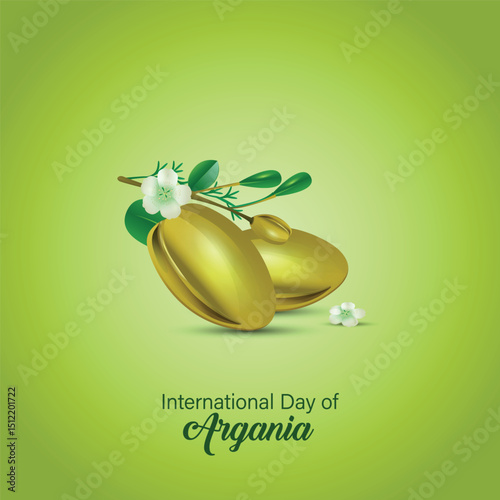 International day of argania celebration design with the argan oil. May 10th International Argania day celebration cover banner Argan trees in Morocco.