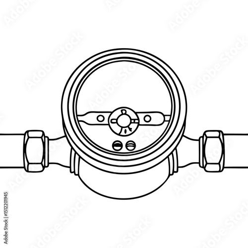 Water meter, line drawing, plumbing illustration for manuals