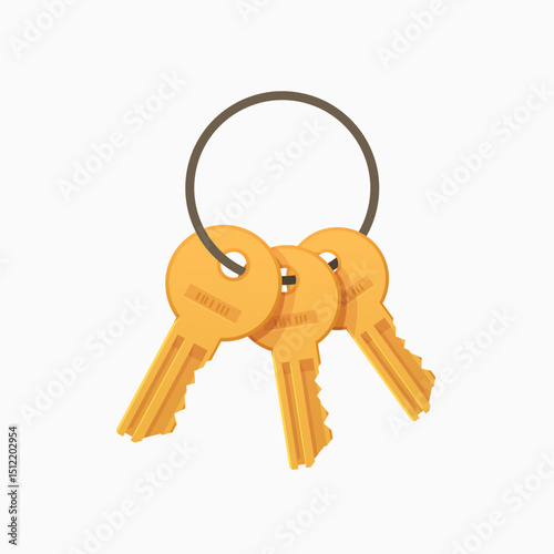 cartoon golden color door keys on keyring