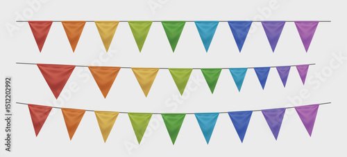 colorful realistic party flag garland on white