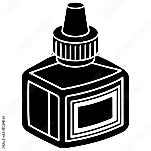 Black and white illustration of a bottle of ink or liquid