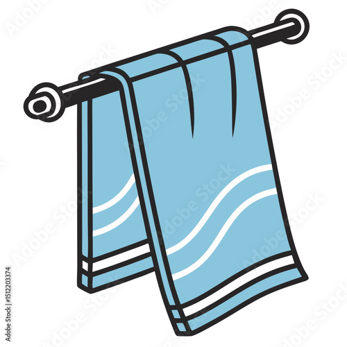 Light blue bath towel hanging on a towel rack illustration