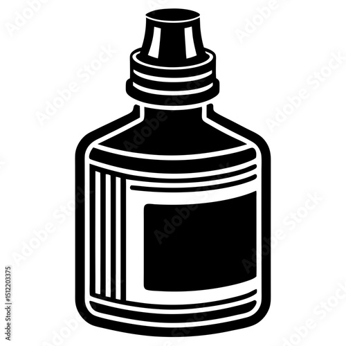 Black and white illustration of a bottle with a screw cap