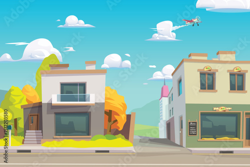 small peaceful city street at sunny day