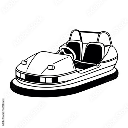 Black and white illustration of a bumper car for amusement park