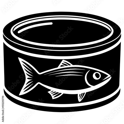 Black and white illustration of a canned fish icon