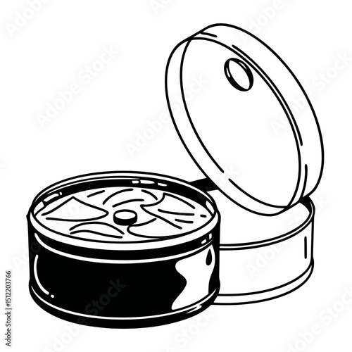 Open tin can of fish illustration black and white