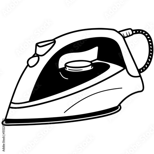 Black and white illustration of a modern electric iron