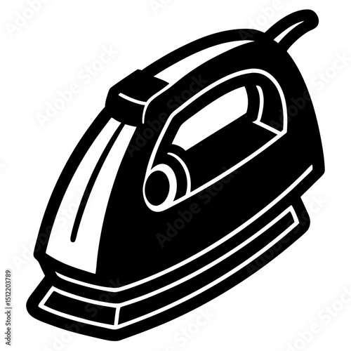 Black and white illustration of a classic ironing iron