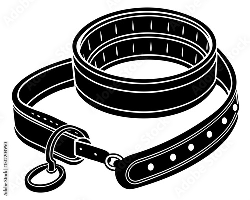 Black and white illustration of a rolled leather dog collar with buckle