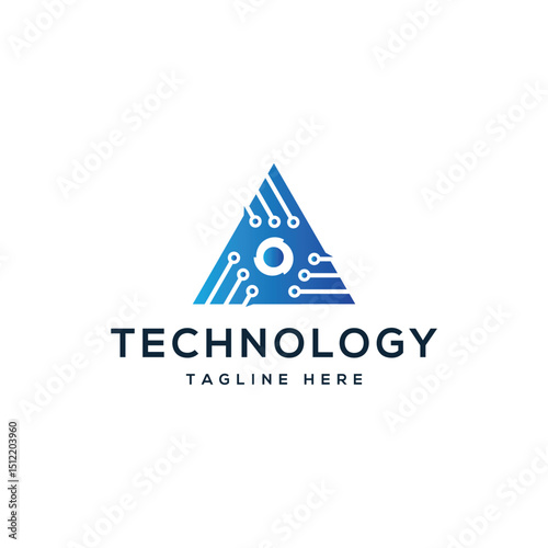 technology triangle shape logo design circuit minimal modern concept