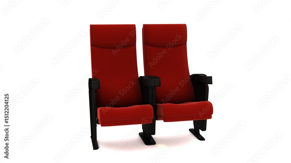 Naklejka premium Red cinema chair on white background. Cinema concept 