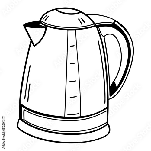 Line art illustration of a cordless electric kettle for hot beverages