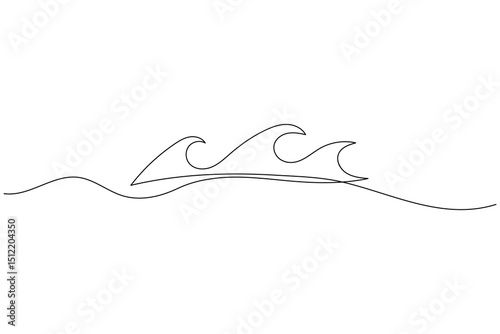 Ocean wave minimalist one line art drawing and style isolate outline vector