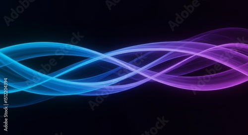 Abstract artwork featuring intertwining, luminous blue and purple waves on a black background
